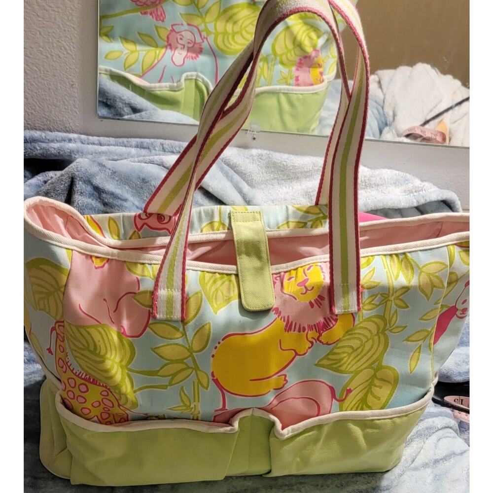 Lilly Pulitzer Wild Animal Tote Canvas Bag Large Dialer Bag White Label